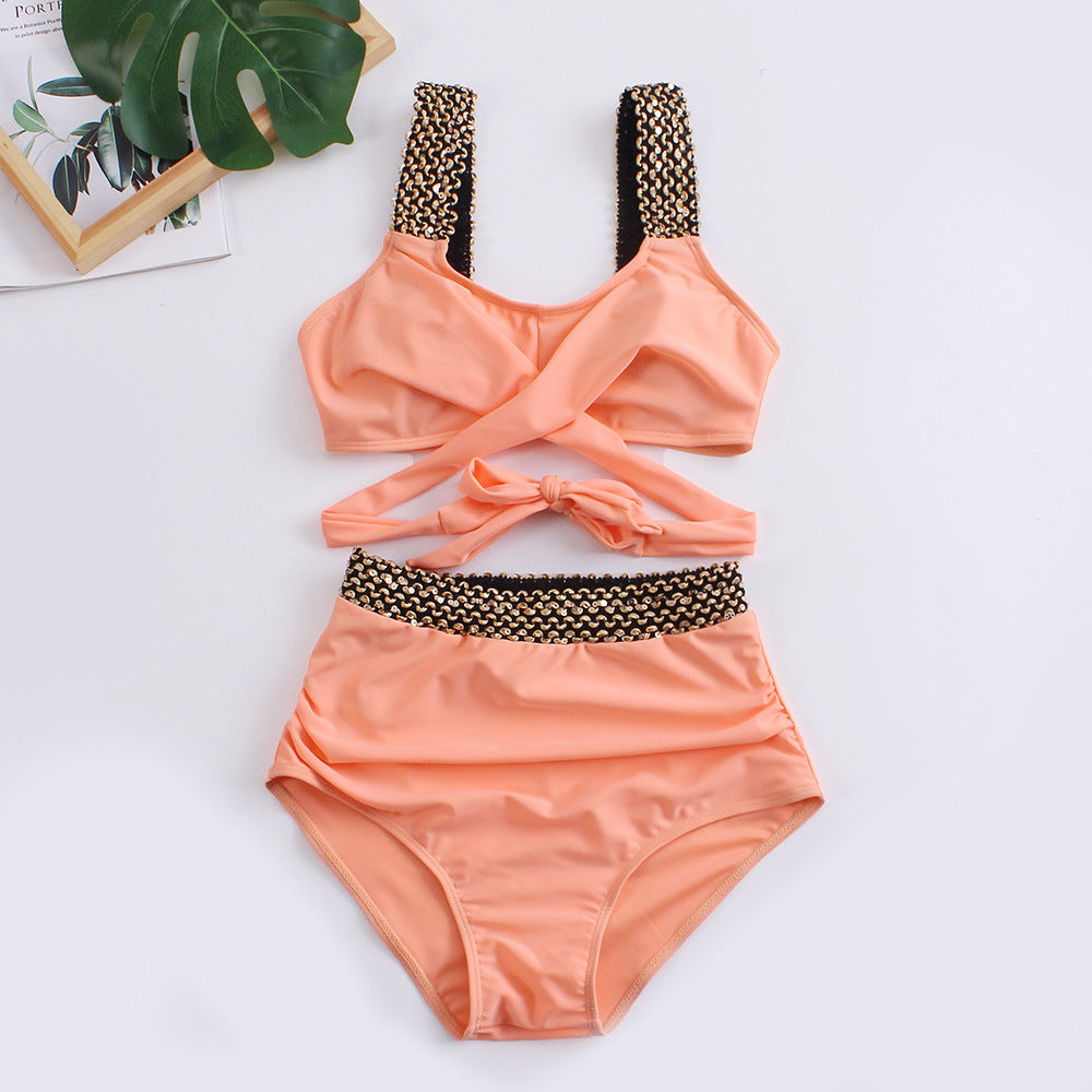 Damen Hochgeschnittener Bikini mit verspieltem Knoten-Design und glamourösen Akzenten WW