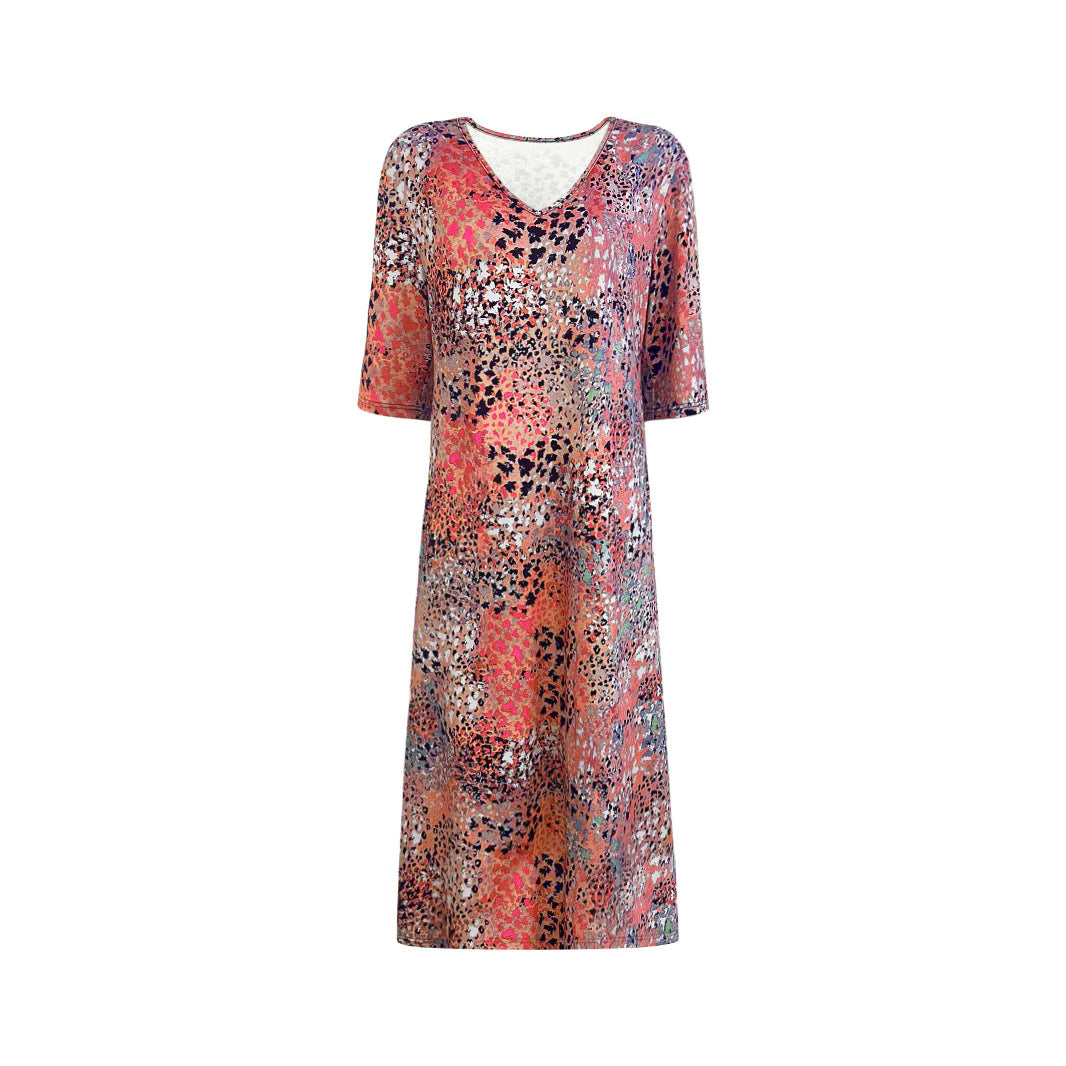 Damen V-Ausschnitt Midi-Kleid im lässigen Animal-Print Stil W&W Mode