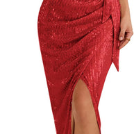 Damen asymmetrisches Abendkleid mit Pailletten und hohem Schlitz WW