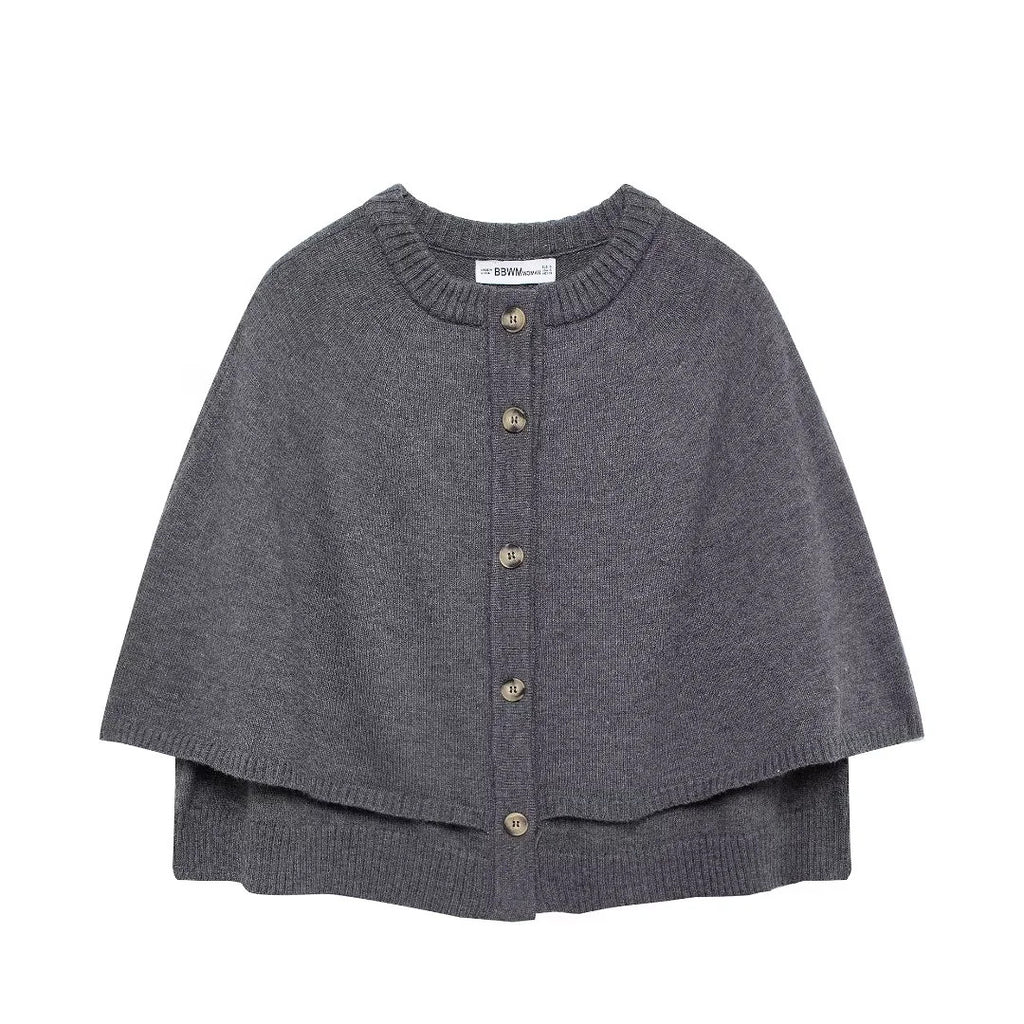 Damen weiches Strick-Cape mit Knöpfen WW