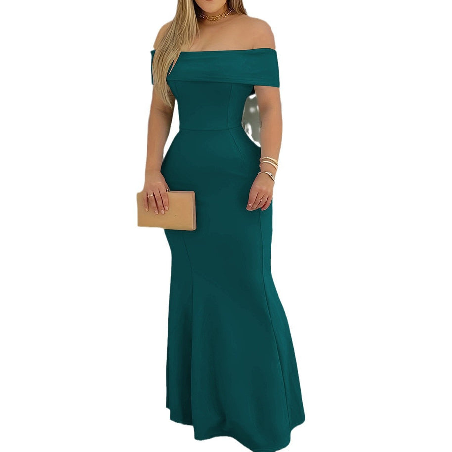 Damen elegantes schulterfreies Maxikleid mit figurbetontem Schnitt WW