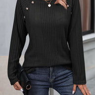 Damen Strickoberteil mit modischem Rippendesign und dekorativen Knopfdetails WW