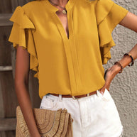 Damen Bluse mit dekorativen Rüschendetails und elegantem V-Ausschnitt WW