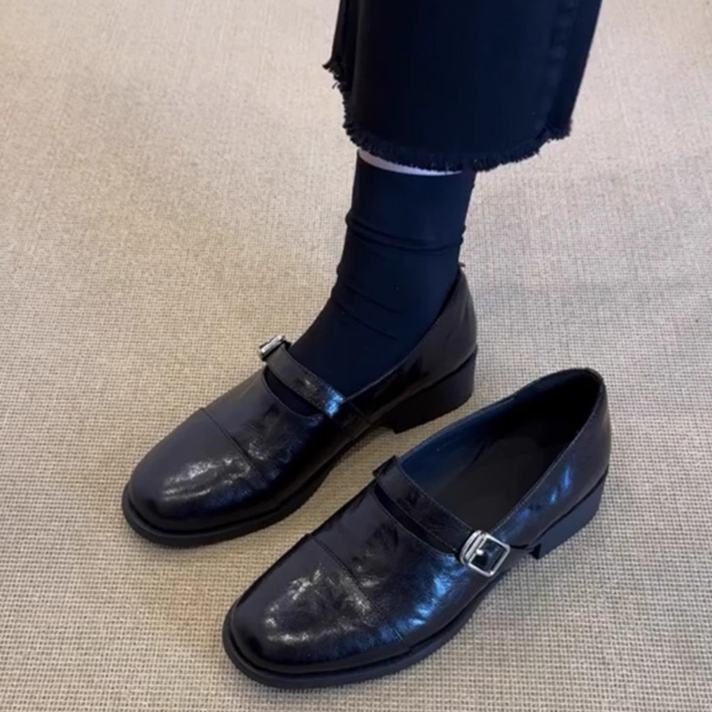 Damen Klassische Leder Mary Jane Schuhe mit verstellbarem Riemen WW