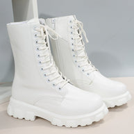 Damen Schnürstiefel mit robustem Profil und modischem Reißverschluss WW