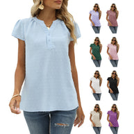 WW | Jacquard Chiffon Locker V-Ausschnitt Kurzarm Top