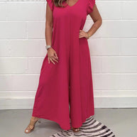 Damen gehobener Jumpsuit mit voluminösen Rüschenärmeln und V-Ausschnitt WW
