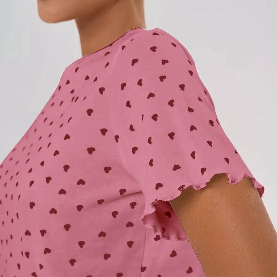 Damen Pyjama-Set mit verspieltem Herzmotiv und elastischem Bund WW