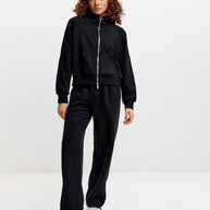 Damen sportliches Fleece-Hoodie-Set mit verschließbarem Reißverschluss WW
