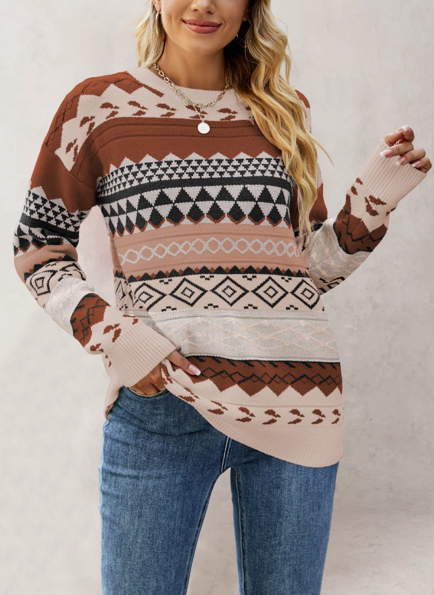 Damen Strickpullover mit geometrischem Muster WW