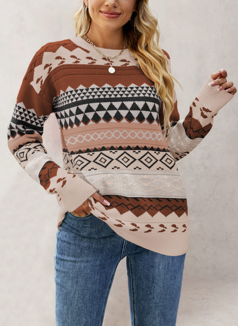 Damen Strickpullover mit geometrischem Muster WW