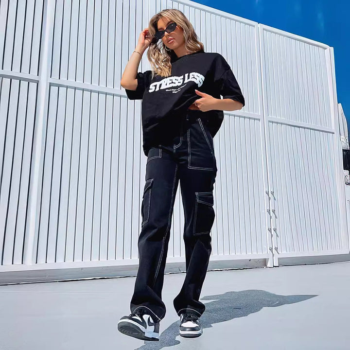 Damen Cargo-Hose mit elastischem Bund und praktischen Taschen W&W Mode