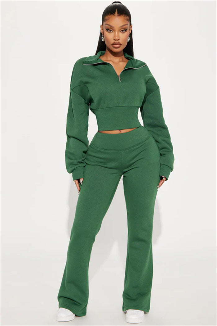 Damen Sportlicher Fleece-Loungewear-Anzug mit Reißverschluss WW