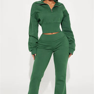 Damen Sportlicher Fleece-Loungewear-Anzug mit Reißverschluss WW