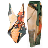 Damen Badeanzug mit floralem Wickelrock und femininem Design WW