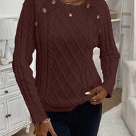 Damen Strickpullover mit strukturiertem Rautenmuster und dekorativen Knöpfen WW