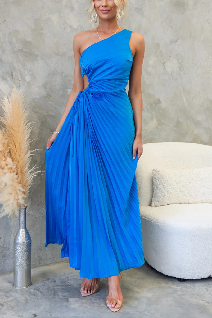 Damen Maxikleid mit raffiniertem Faltenwurf und asymmetrischem Design WW