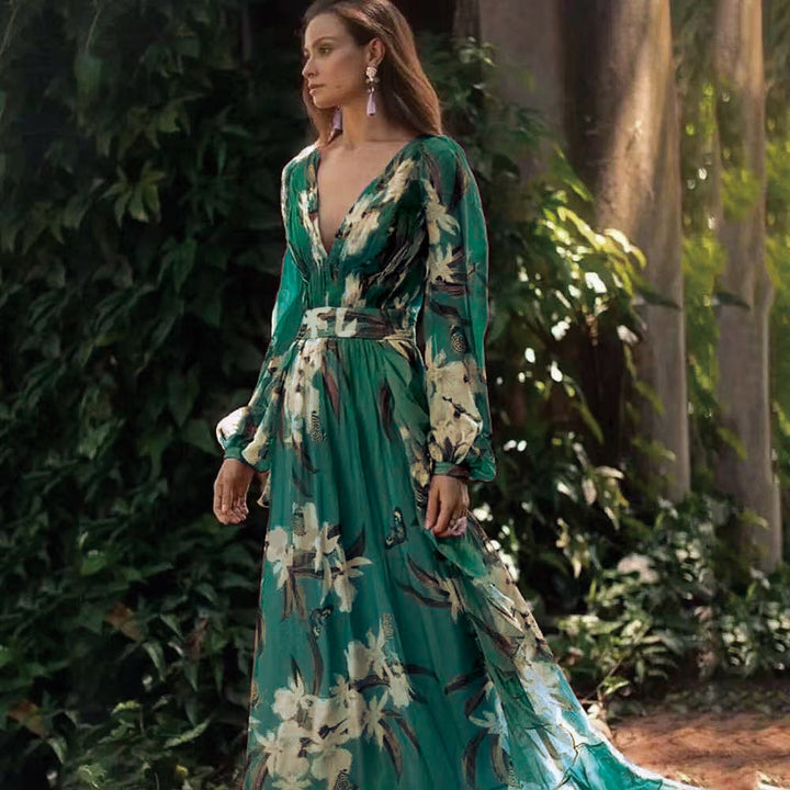 W&W Mode | 3/4 Arm V-Ausschnitt Maxikleid für Eleganz