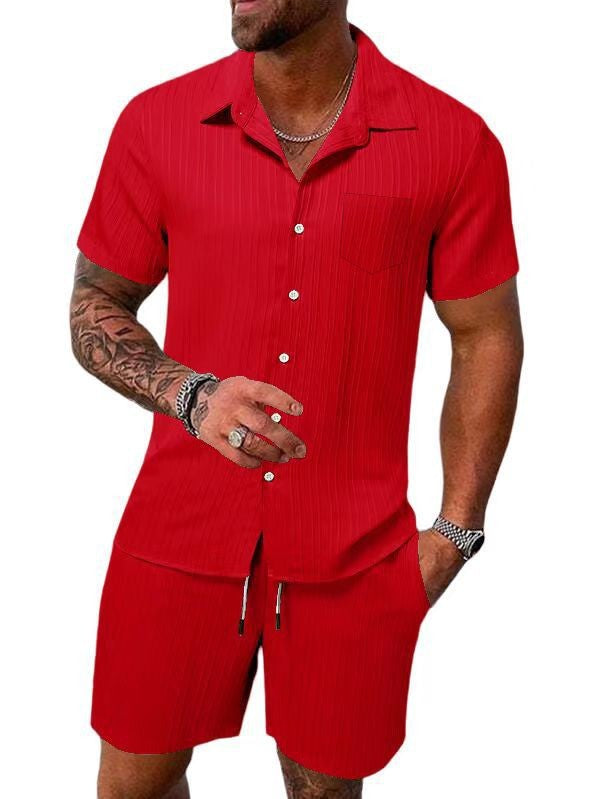 Herren Kurzarm Hemd und Shorts Set mit strukturiertem Design WW