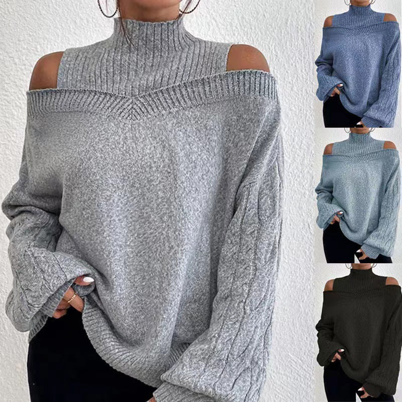Damen Strickpullover mit lässigem Off-Shoulder Design und hohem Kragen WW