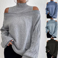 Damen Strickpullover mit lässigem Off-Shoulder Design und hohem Kragen WW