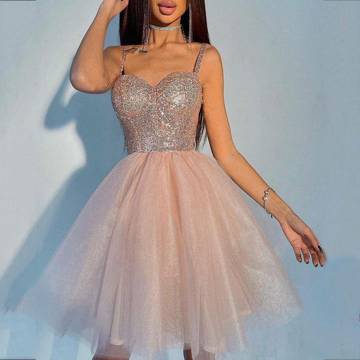Damen Cocktailkleid mitglitzerndem Oberteil und voluminösem Tüllrock W&W Mode