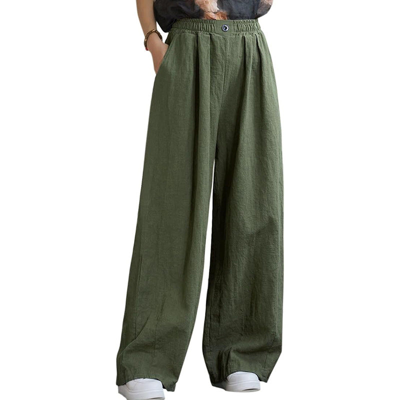 Damen weite Leinenhose mit elastischem Bund und femininen Falten WW
