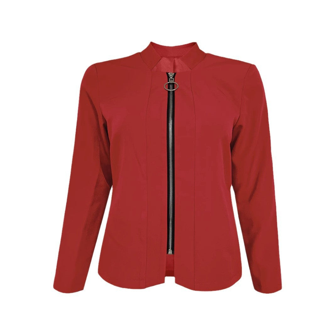 Damen moderne Blazerjacke mit asymmetrischem Reißverschluss und figurbetontem Schnitt W&W Mode