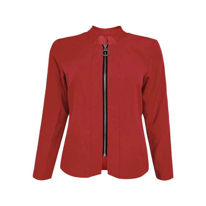 Damen moderne Blazerjacke mit asymmetrischem Reißverschluss und figurbetontem Schnitt W&W Mode
