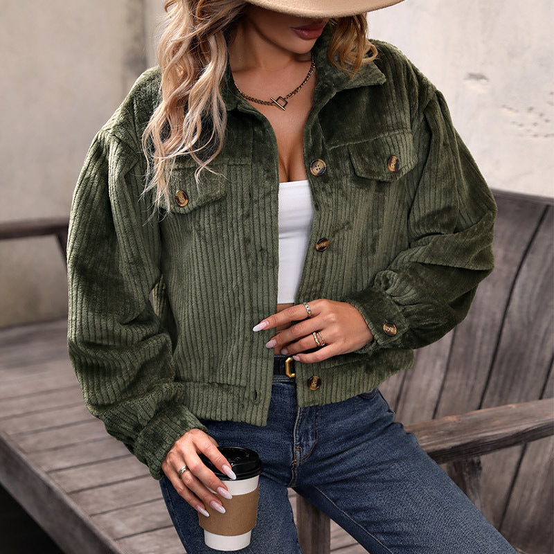 Damen Strickjacke im lässigen Cord-Look mit dekorativen Knöpfen und zwei Brusttaschen WW