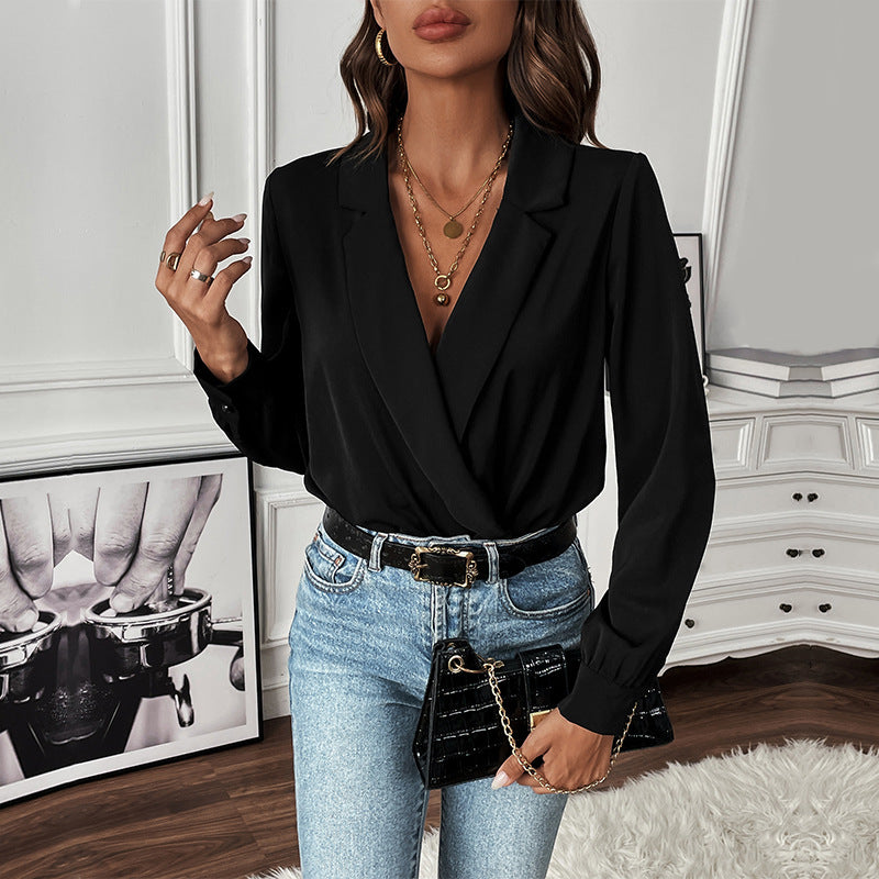 Damen Bluse im Body-Stil mit elegantem Wickeldesign WW