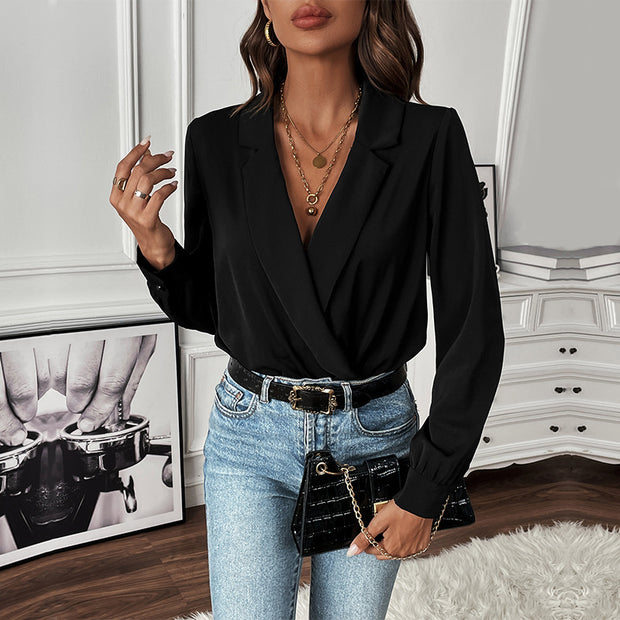 Damen Bluse im Body-Stil mit elegantem Wickeldesign WW