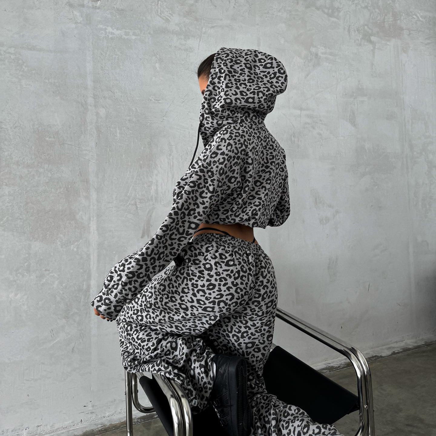 Damen Baumwoll-Loungewear-Set mit Leoparden-Design WW