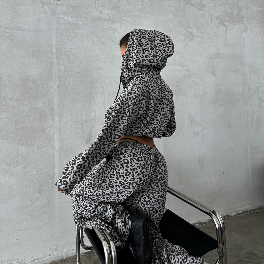 Damen Baumwoll-Loungewear-Set mit Leoparden-Design WW