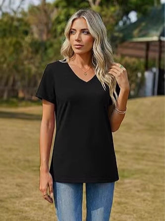 Damen Basic T-Shirt mit rundem Ausschnitt und Kurzarm W&W Mode
