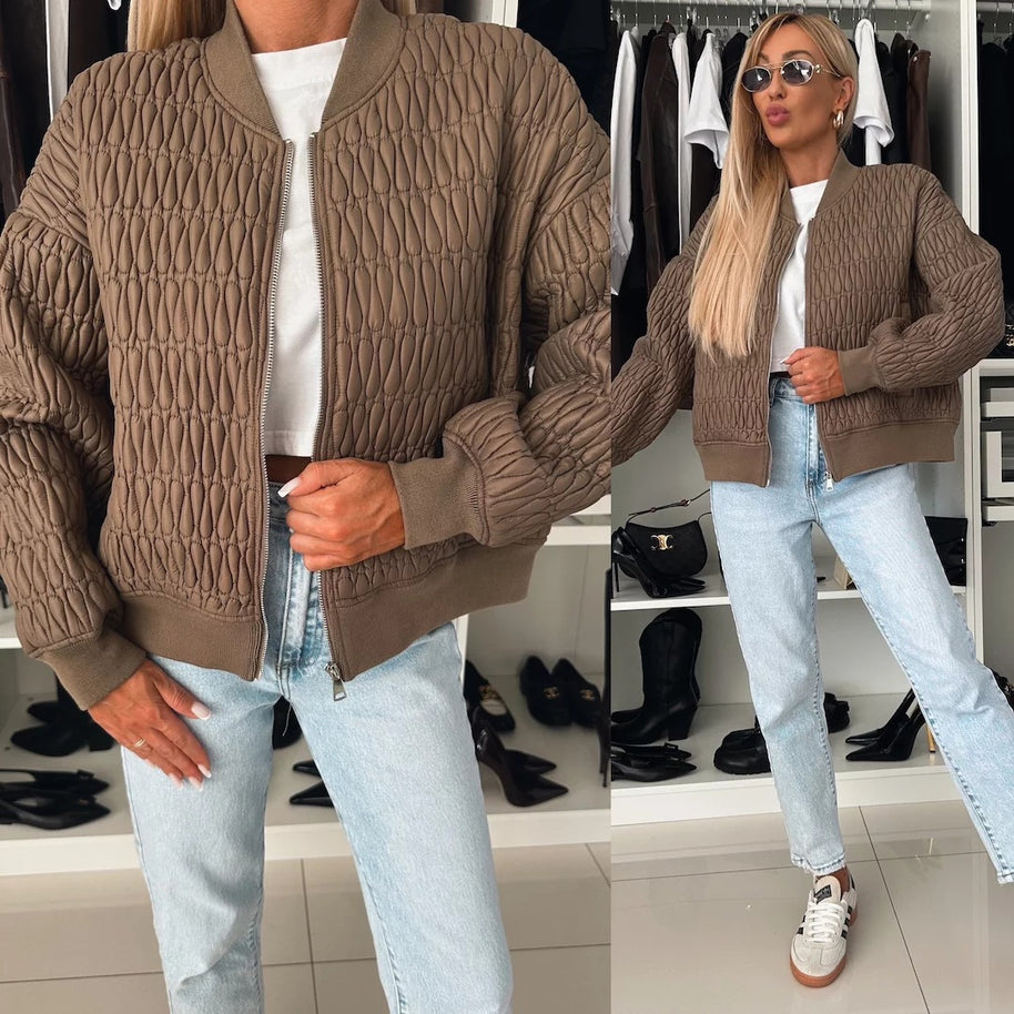 Damen Stepp-Bomberjacke mit elastischen Bündchen und modernem Reißverschluss WW