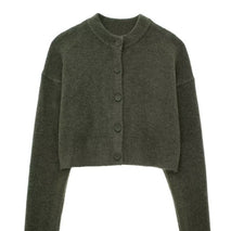 Damen kurze Strickjacke mit Knopfleiste und elegantem Rundhalsausschnitt WW