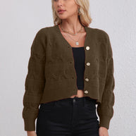 Damen Strickjacke mit strukturiertem Muster und modischen Knöpfen WW
