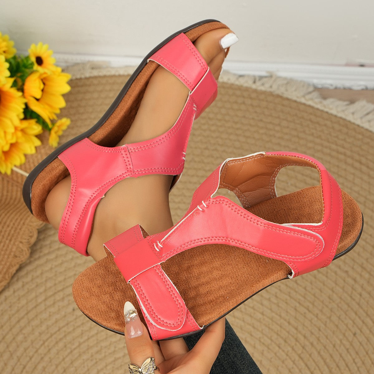 Damen Bequeme Leichte Zehensandalen mit Gepolstertem Fußbett WW