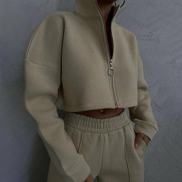 Damen Sportliches Loungewear-Set mit hohem Kragen WW