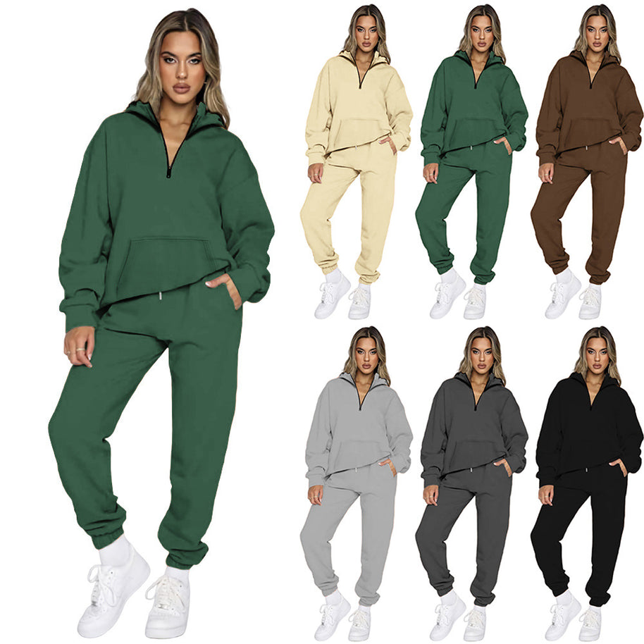 Damen bequemer Sweatanzug mit modernem Reißverschluss und praktischen Taschen WW