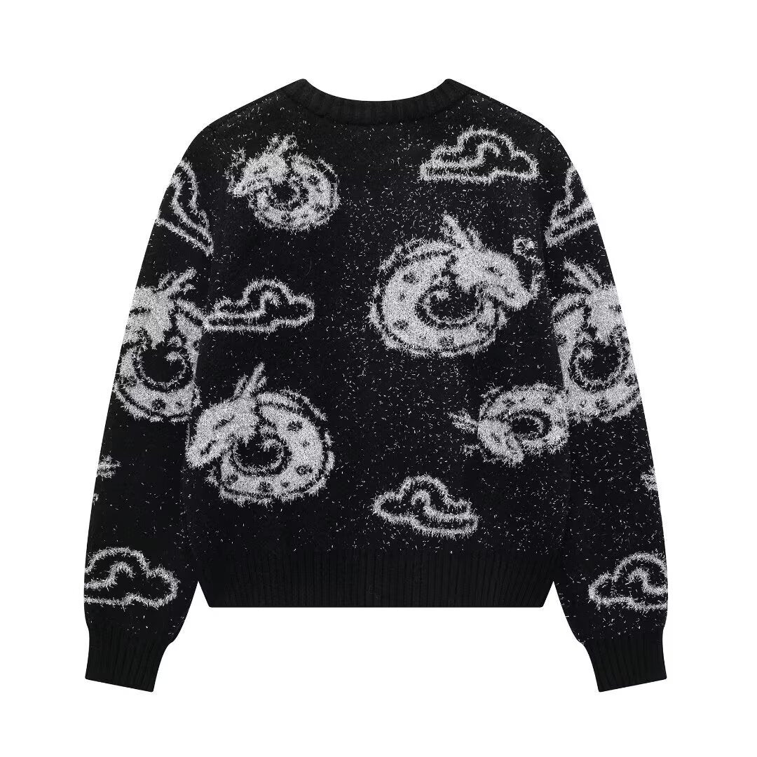 Damen Strickjacke mit einzigartigem Drachenmuster und Knopfverschluss WW