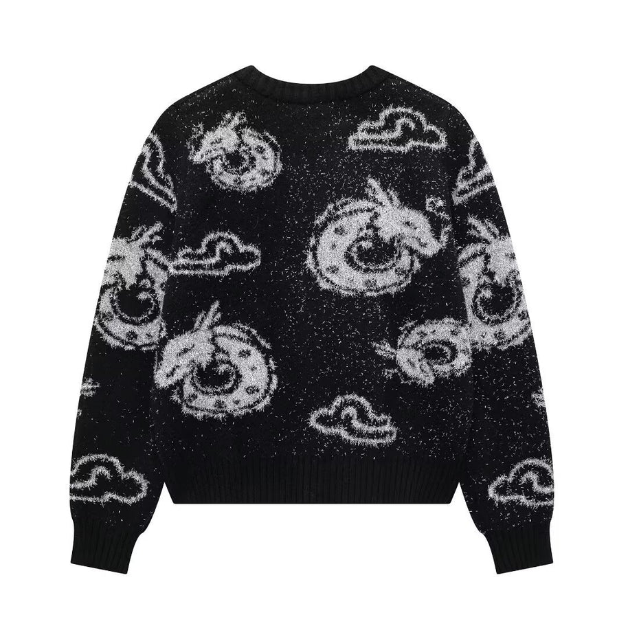 Damen Strickjacke mit einzigartigem Drachenmuster und Knopfverschluss WW