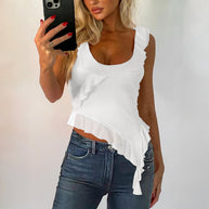 Damen Asymmetrisches Oberteil mit Rüschendesign WW
