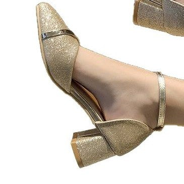 Damen elegante Schlupf-Pumps mit transparentem Riemchen und modischem Glitter W&W