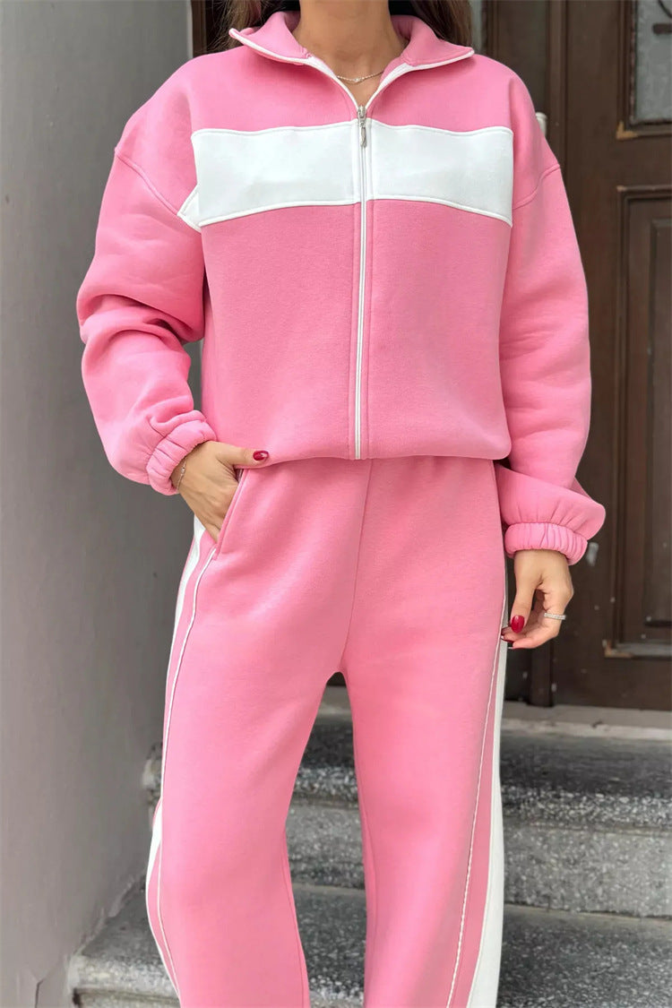Damen Sportlicher Fleece-Loungewear-Anzug mit Reißverschluss WW