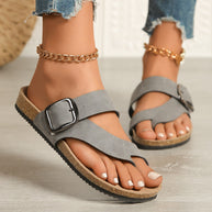 Damen Verstellbare Schnalle Zehentrenner Sandalen mit Korkfußbett WW