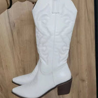 Damen Cowboystiefel mit raffiniertem Muster und stabilen Blockabsatz WW