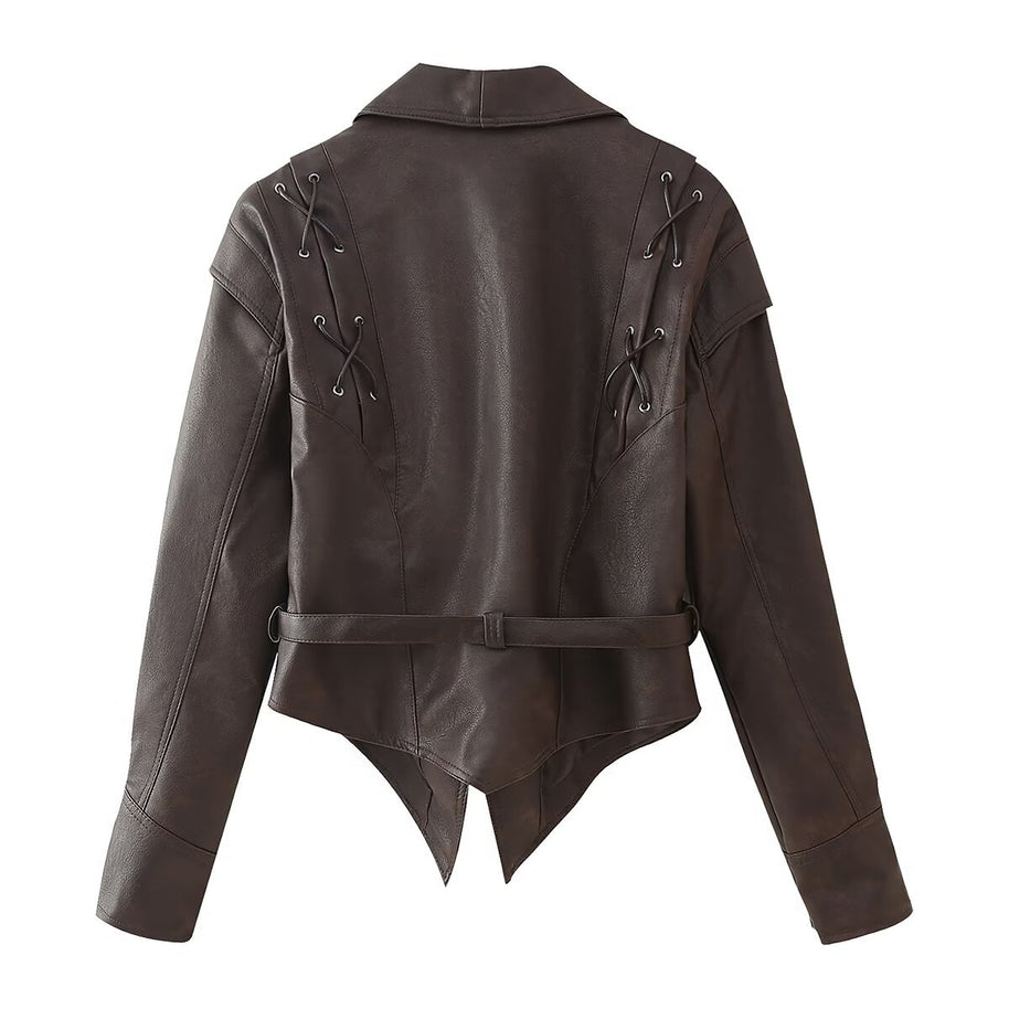 Damen Bikerjacke mit raffinierten Schnürdetails und tailliertem Schnitt WW
