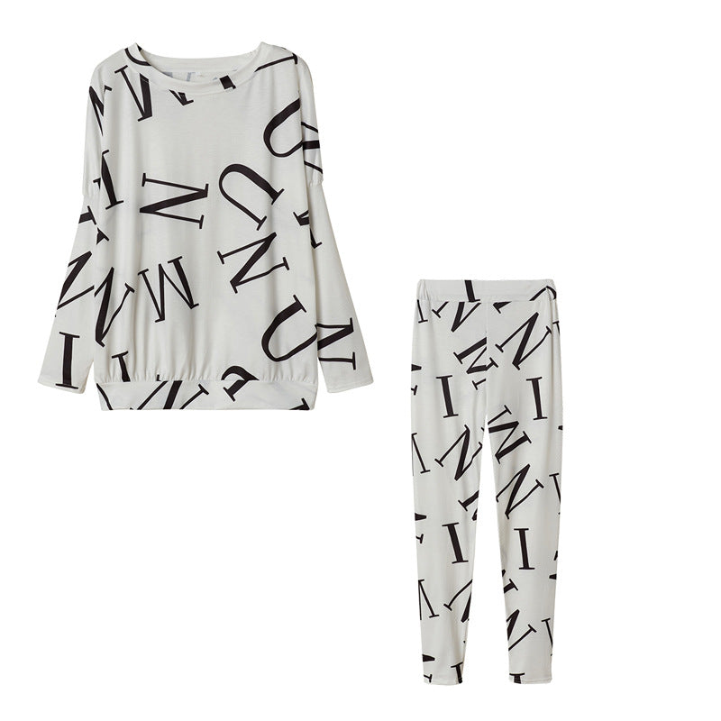 Damen Pyjama-Set mit langärmligem Oberteil und elastischen Hosen WW